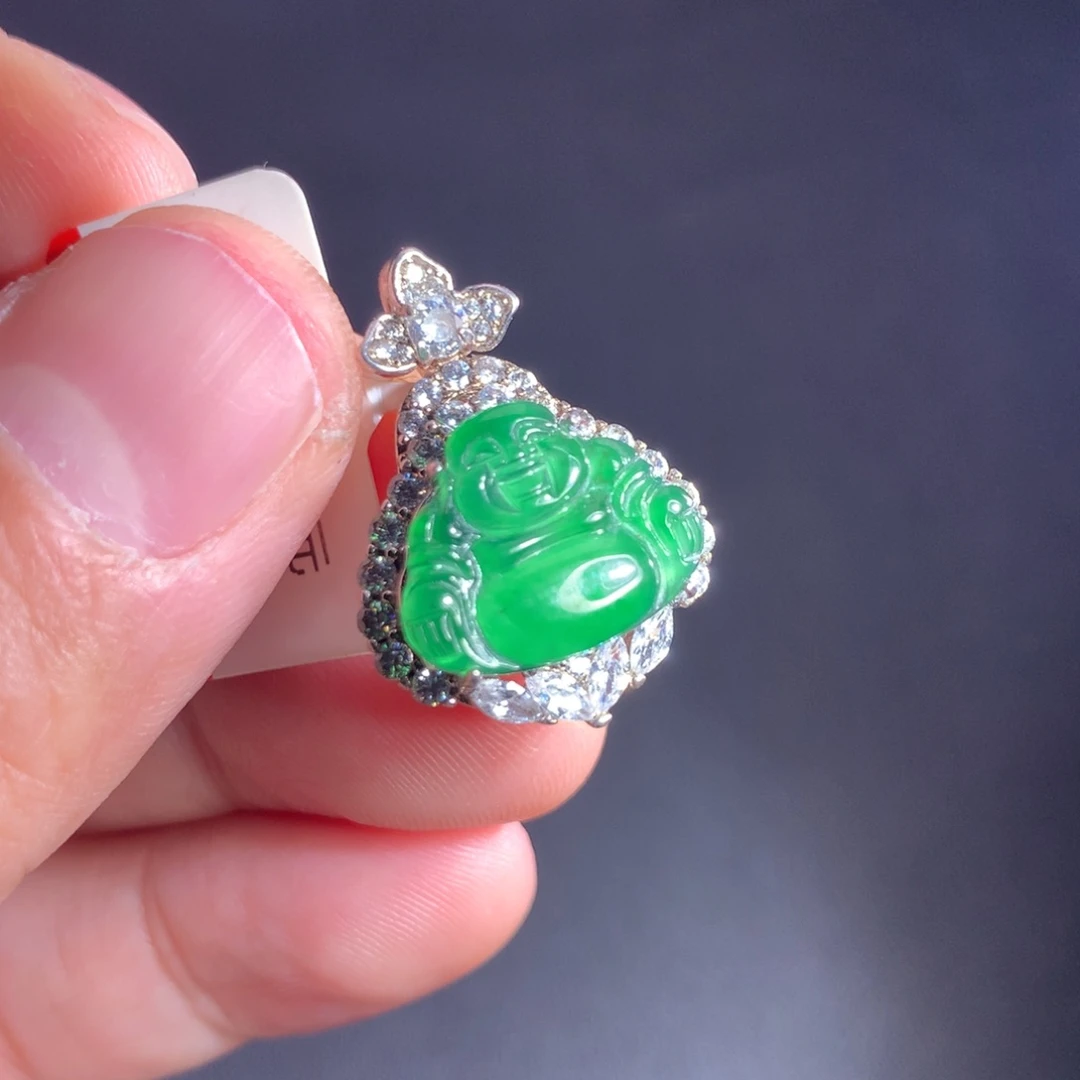 翡翠银S925镶嵌颈饰天然A货翡翠时尚气质女款吊坠挂坠