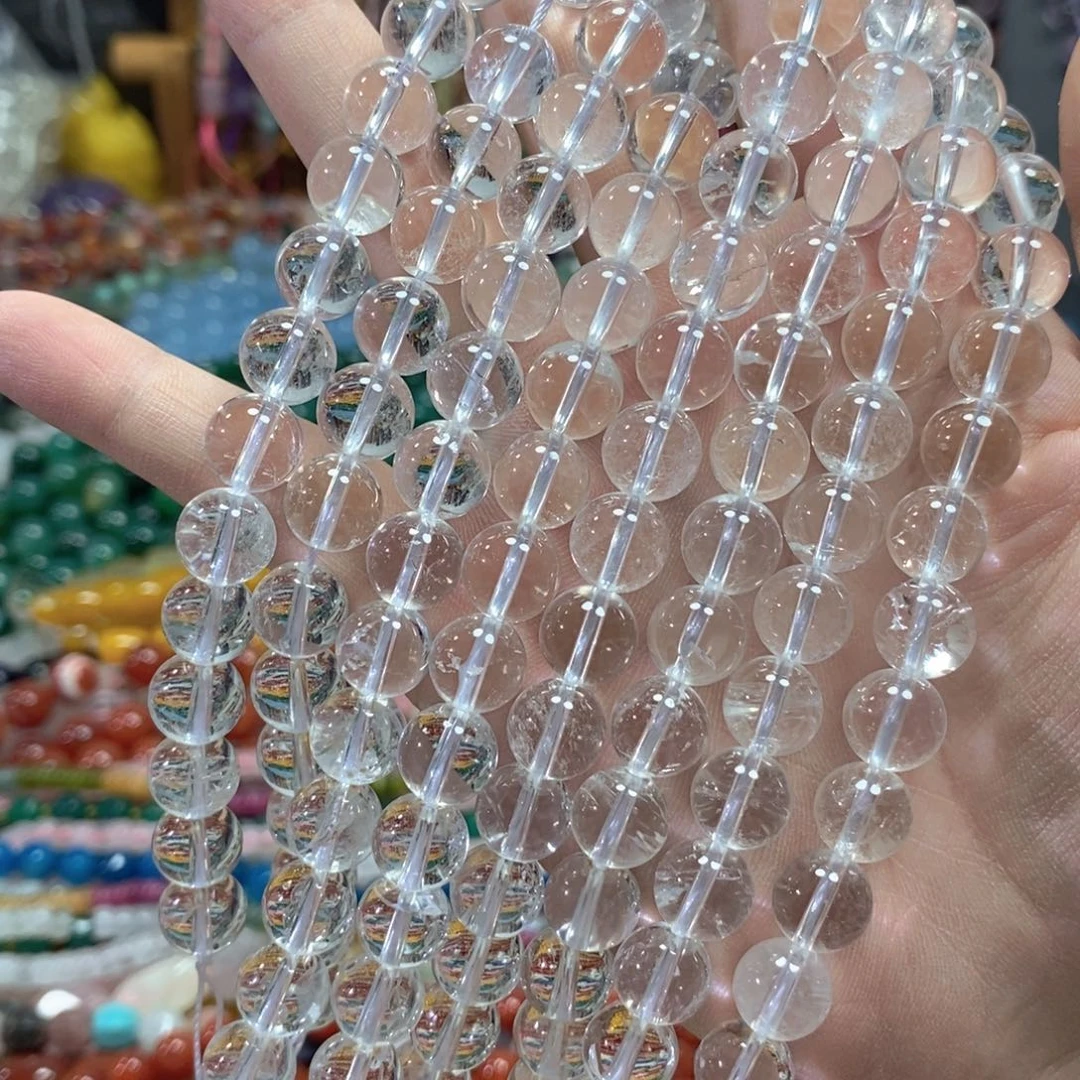 玛瑙/玉髓足银镀金镶嵌珠宝半成品天然白水晶一条卡10mm
