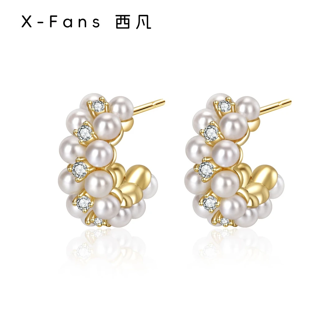 铜合金仿珍珠耳饰 极简风耳夹蓝色花朵耳饰轻奢温柔复古ins