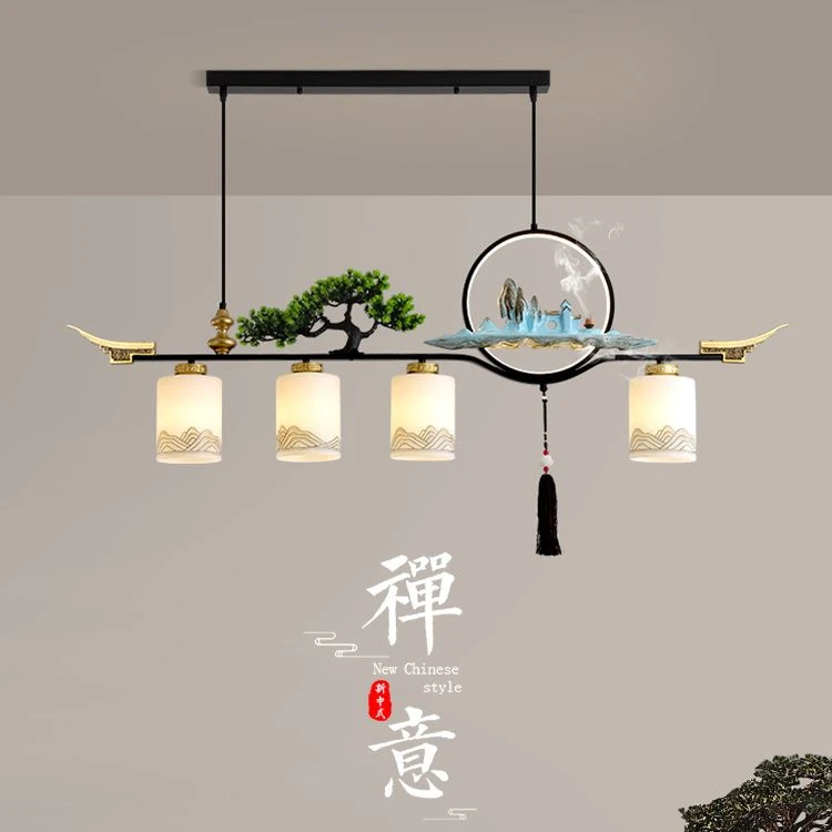 中式复古枝型铁艺吊灯LED现代餐厅书房茶室办公室多色可调灯具