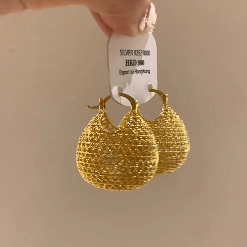 铜合金耳饰  复古镂空钱袋子耳扣女2024新款爆款气质耳钉古法耳饰