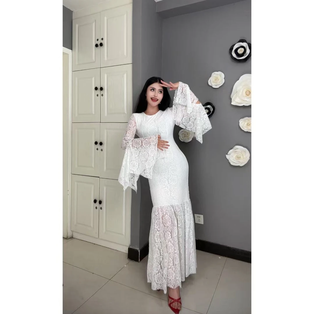 5793【包邮】设计款时尚蕾丝鱼尾女装连衣裙