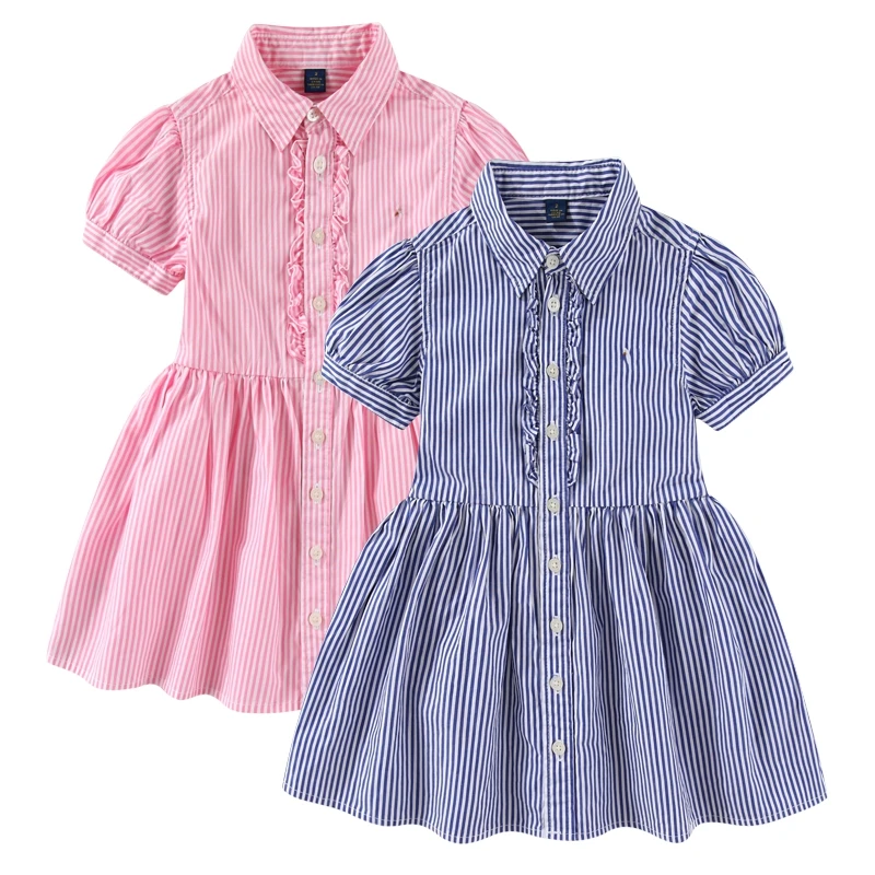 027女童府绸棉短袖连衣裙 小马儿童夏季薄款学院休闲