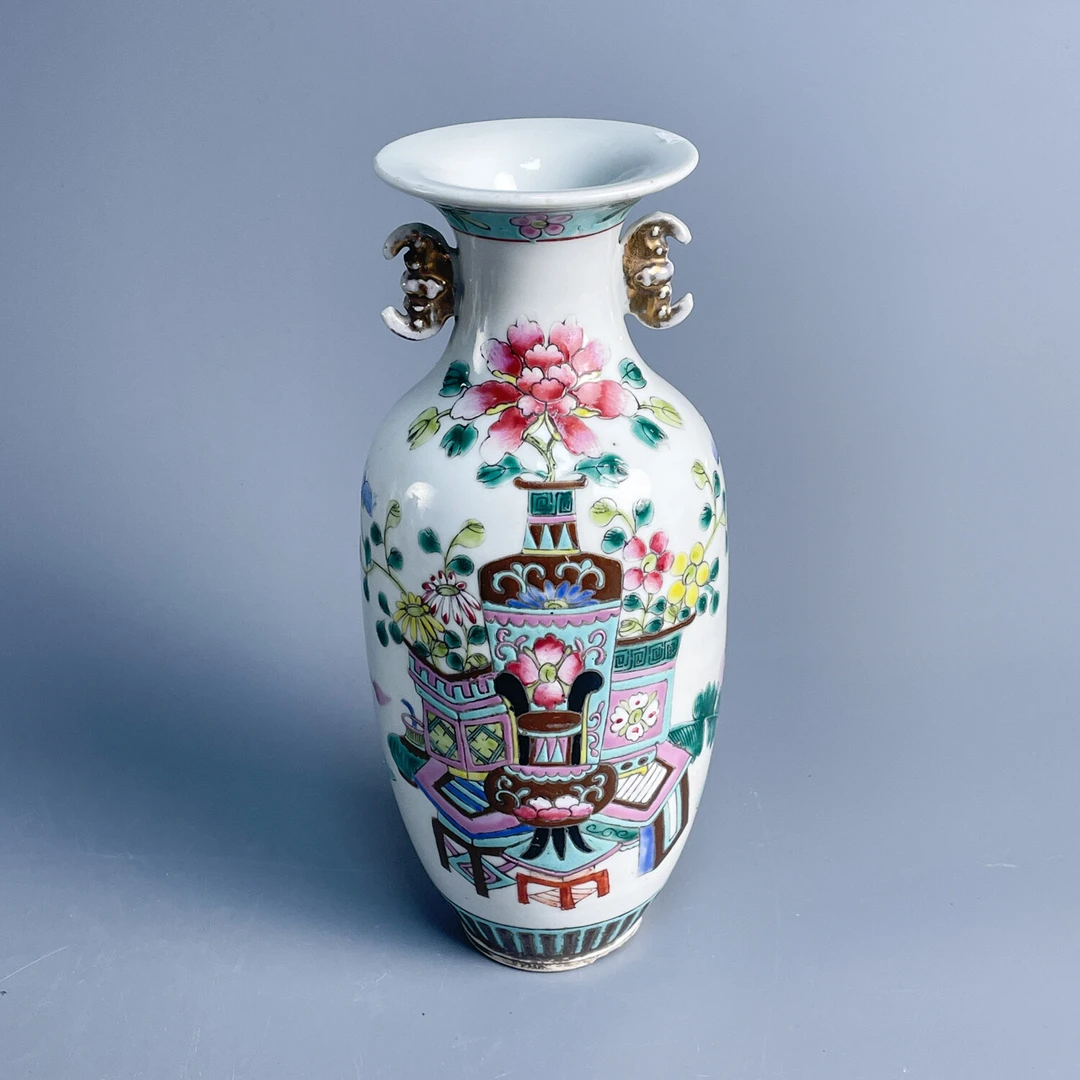清光绪 粉彩博古花卉纹双耳瓶-M25LH001B38-02