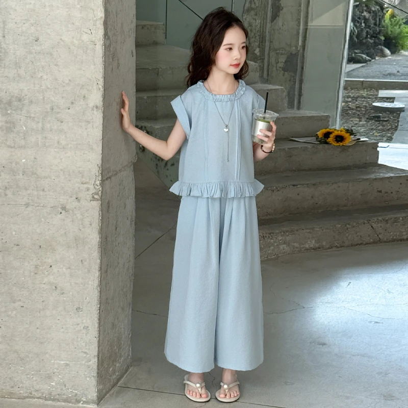 女童夏季短袖套装新款中大儿童洋气衣服时髦夏装阔腿裤两件套