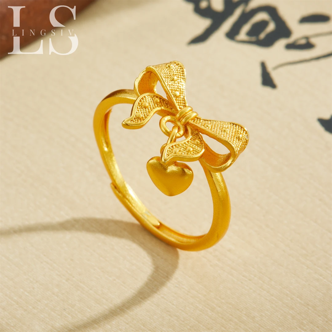 铜合金戒指 小众气质可调大小在逃公主蝴蝶结戒指女时尚轻奢指环