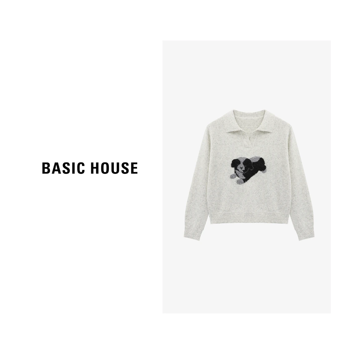 Basic House/百家好秋季新款时尚可爱小狗海鸥领毛衣-B0625B5MTK2
