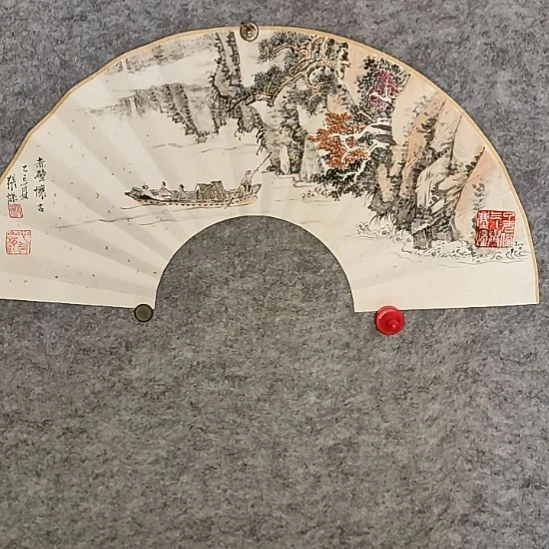 折扇张老师泼彩山水，