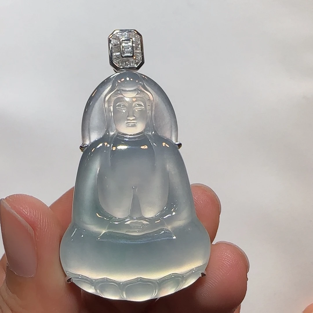 翡翠18K金镶嵌吊坠(不含链)观音