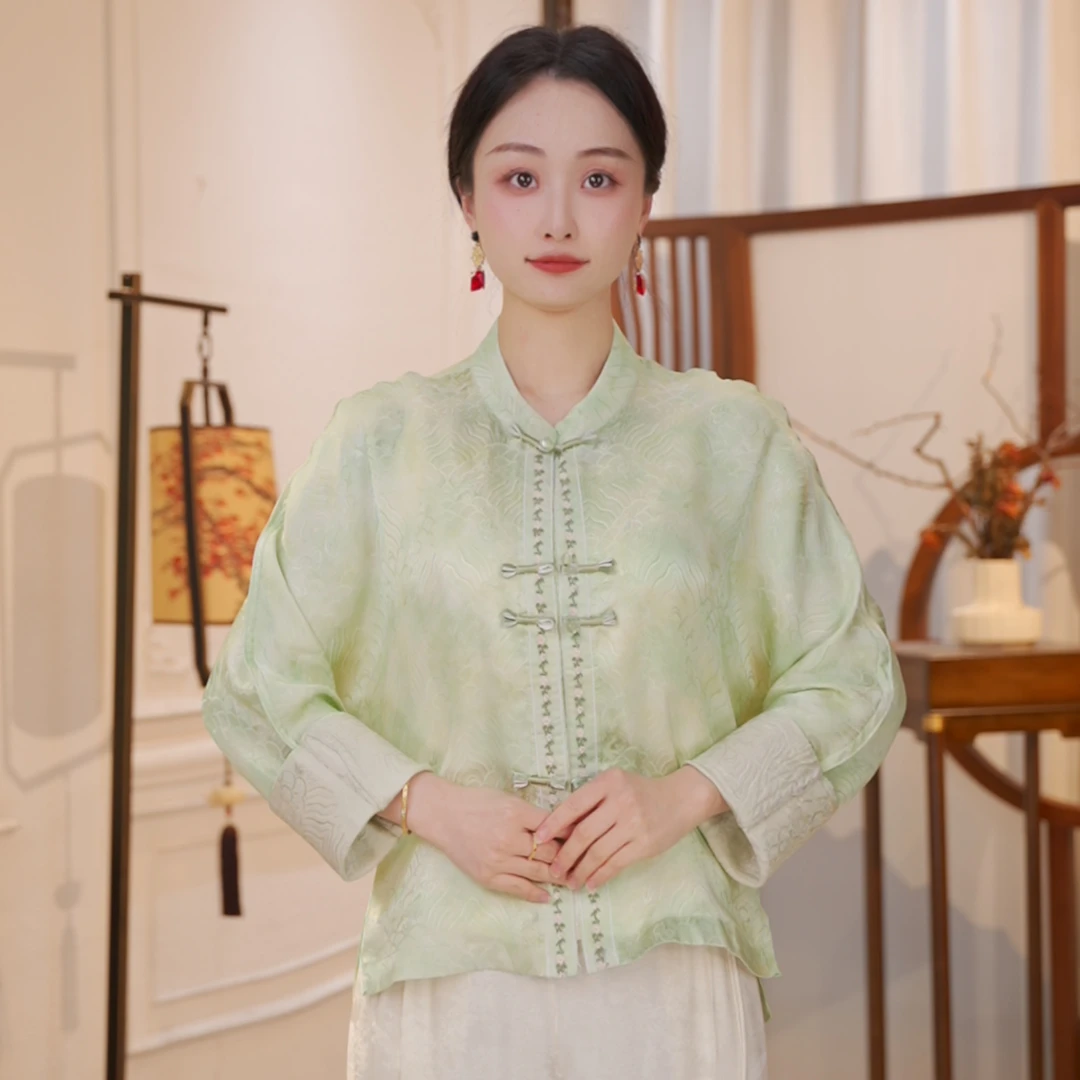 丝年.苍葭｜新中式国风时尚百搭重磅暗纹提花双面穿上衣外套-5230