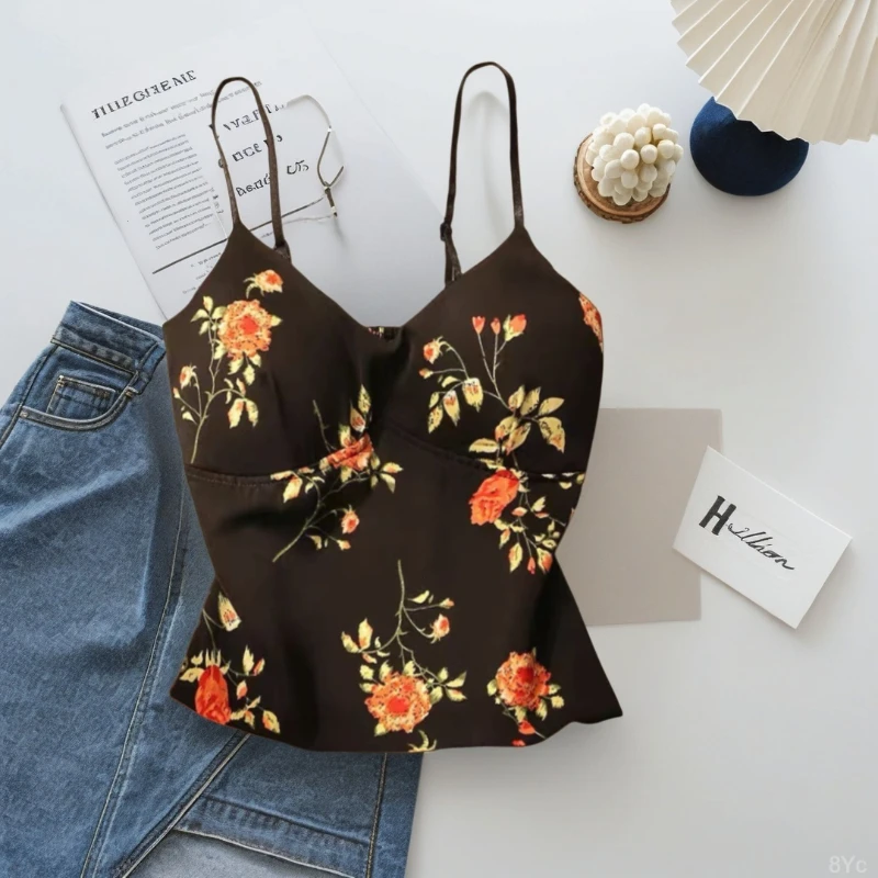 碎花吊带打底显瘦内搭短款女背心修身黑色上衣美背新款吊带背心