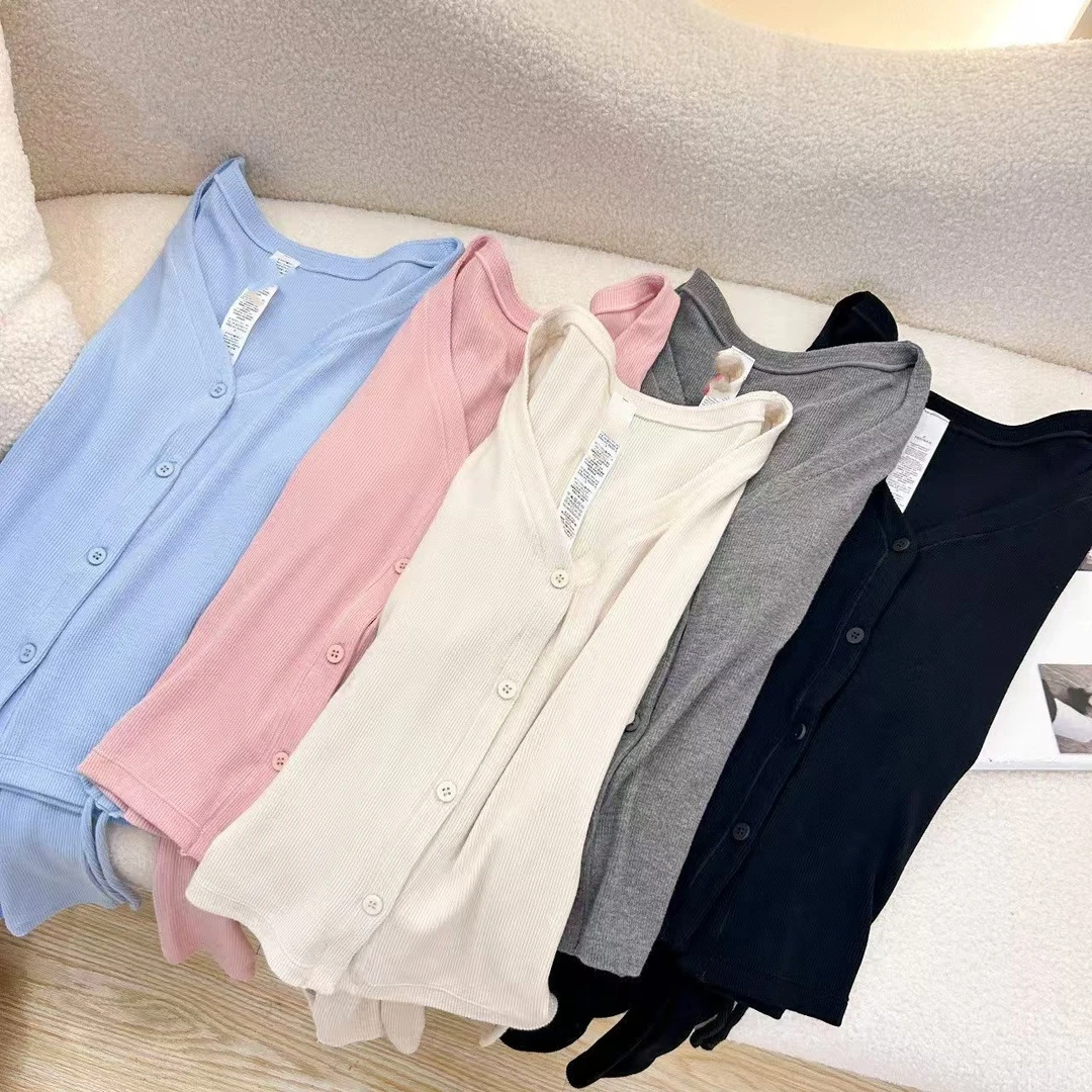 女士v领针织衫抽绳开衫