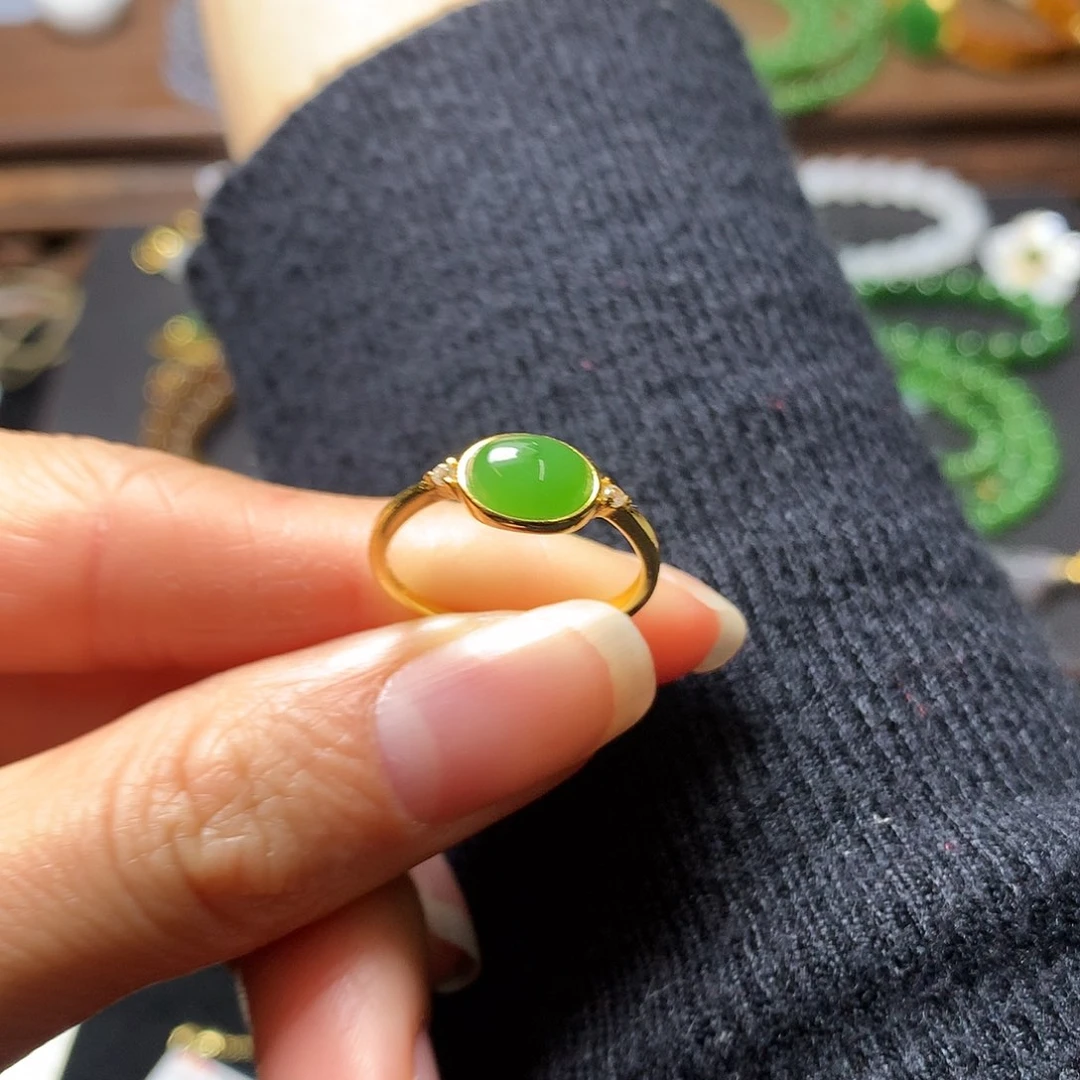 和田玉戒指银S925镶嵌