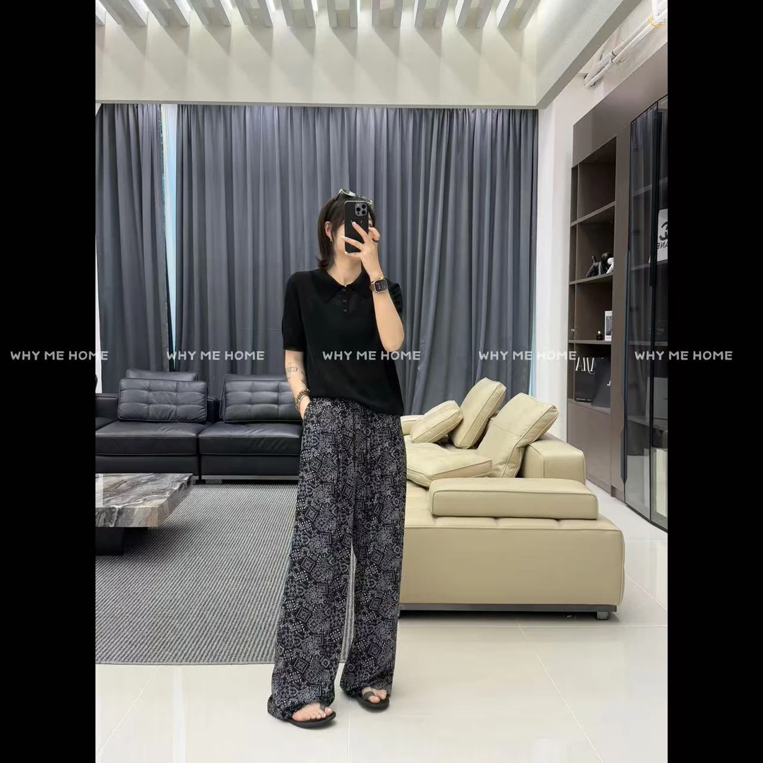 【花裤】混纺松弛感民族风印花阔腿休闲裤96067