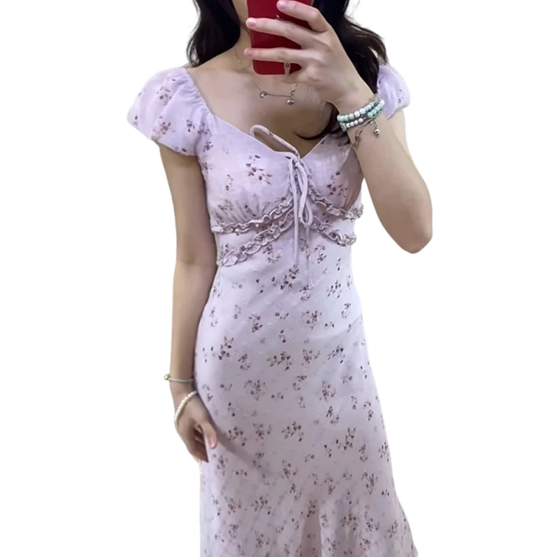 3205法式绝美V领碎花连衣裙子女夏季2025新款今年流行爆款长裙子