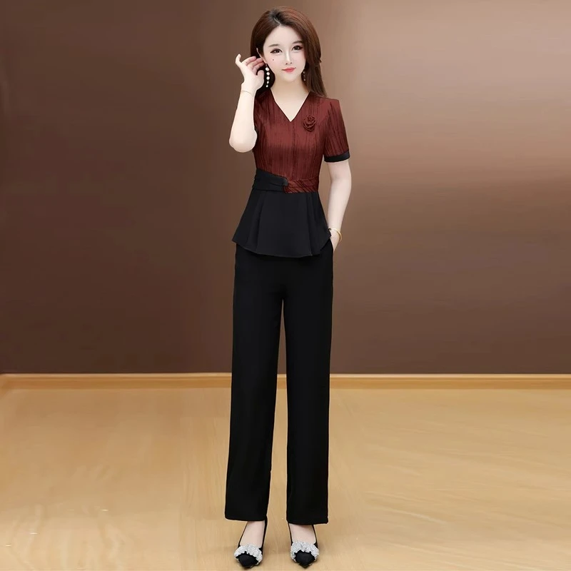 拉夏贝尔高端时髦时尚洋气减龄雪纺套装女夏季2025新款妈妈两件套