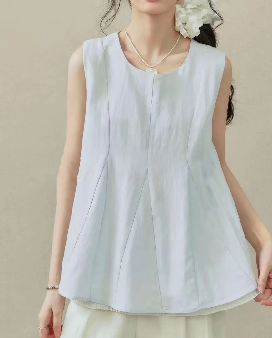 韩系夏季天丝亚麻高级感减龄外穿无袖百搭背心上衣