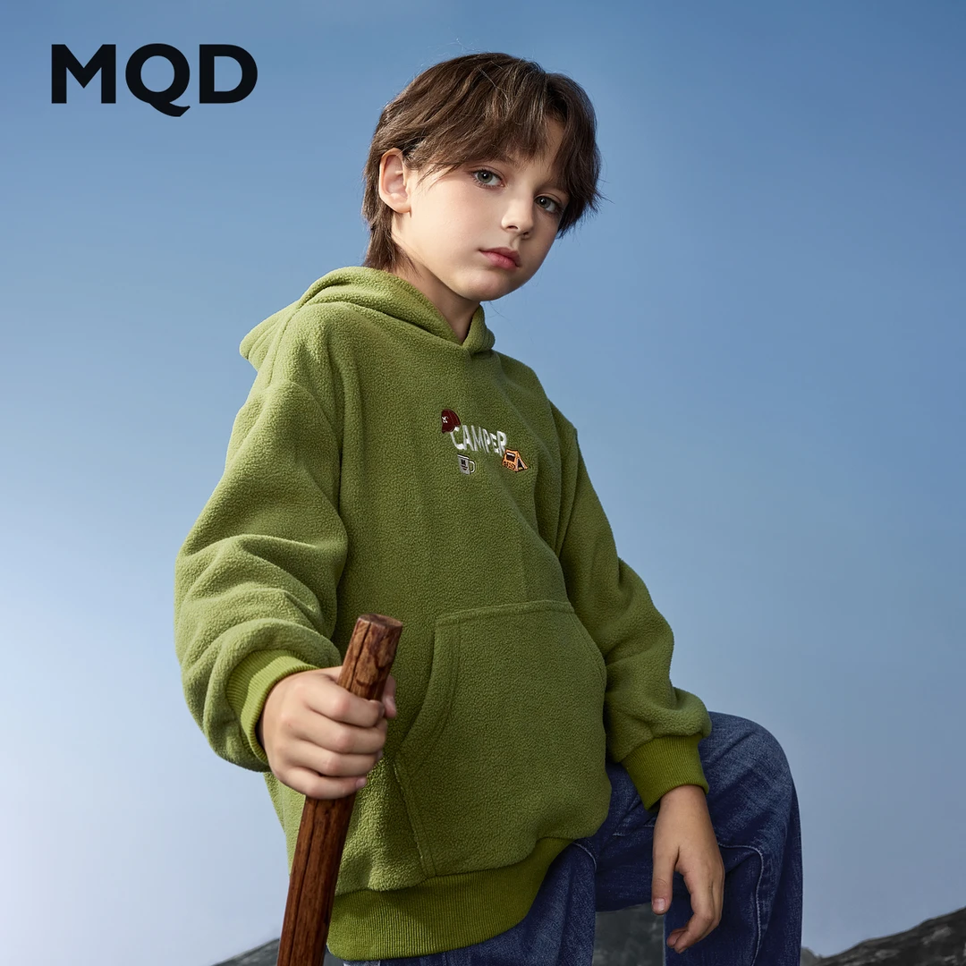 MQD男童25秋新款学院宽松落肩休闲连帽卫衣跑步舒适9653W0661