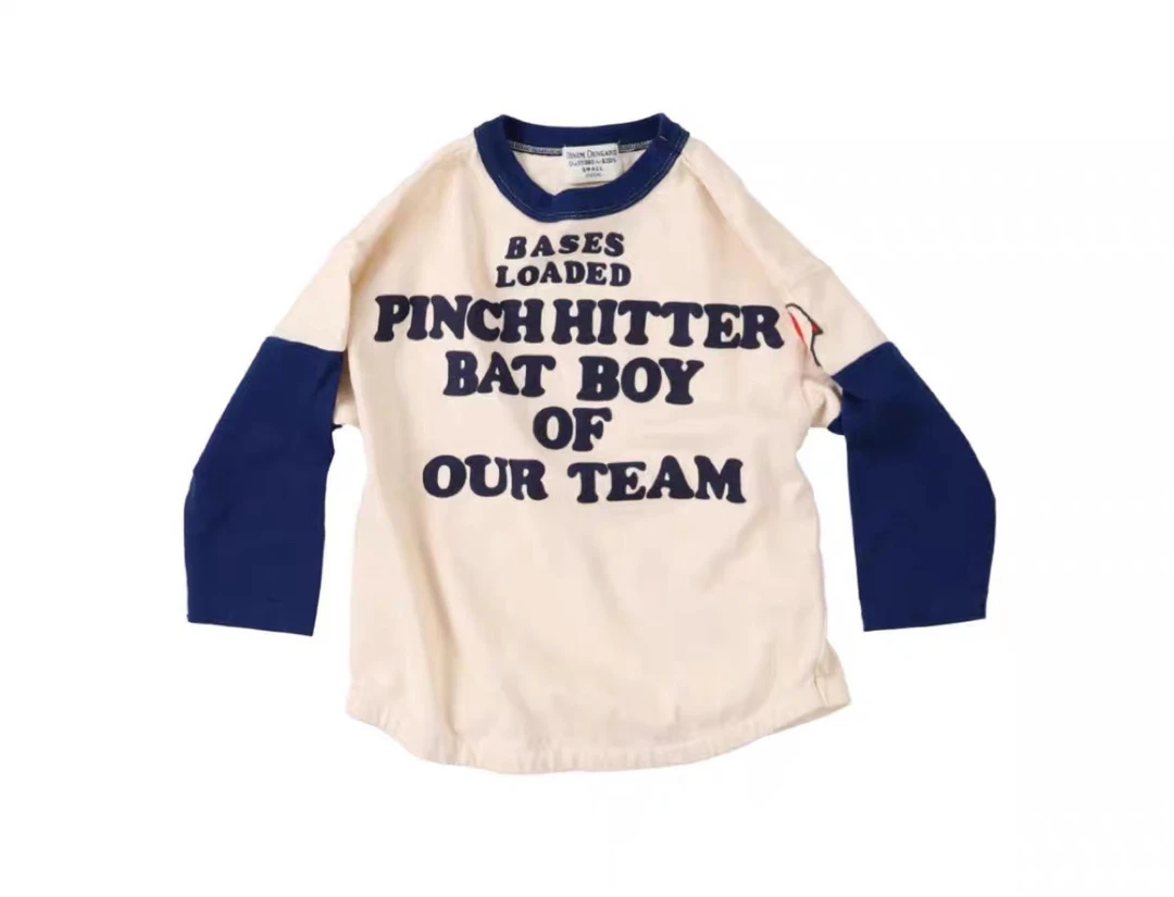 「一彩妈」25新款 DD儿童大象刺绣藏青色插肩袖长袖T恤 日系潮牌