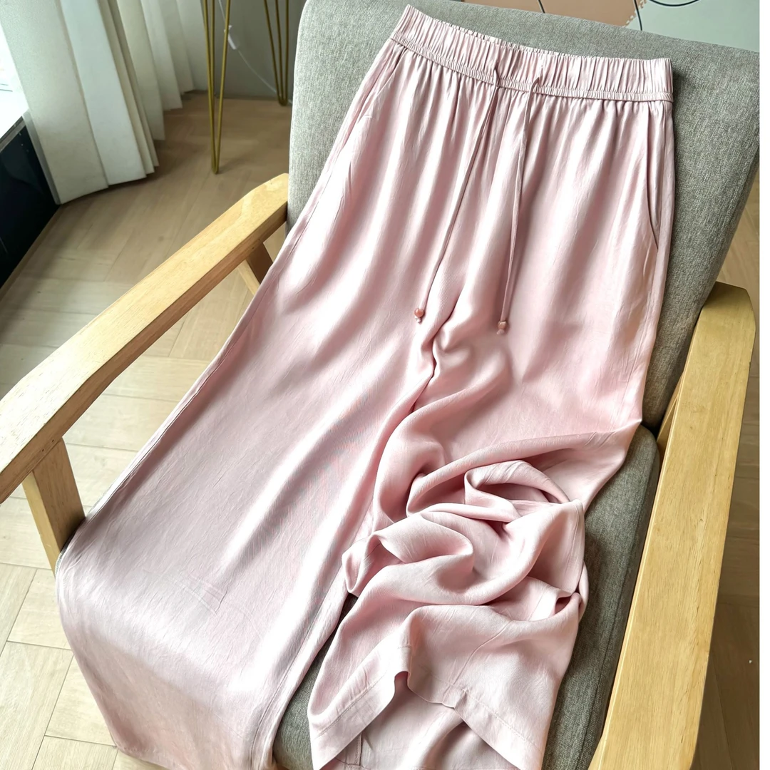 宝薇100醋酸直筒裤薄款夏季印染阔腿裤休闲裤花朵欧若新中式显瘦