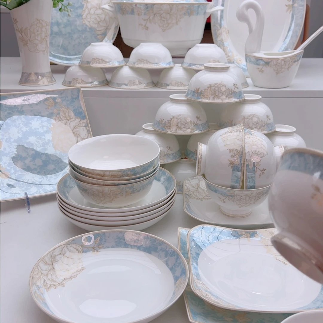 45%以上骨粉骨瓷暖****7花容如意盘4个6英寸面碗两个