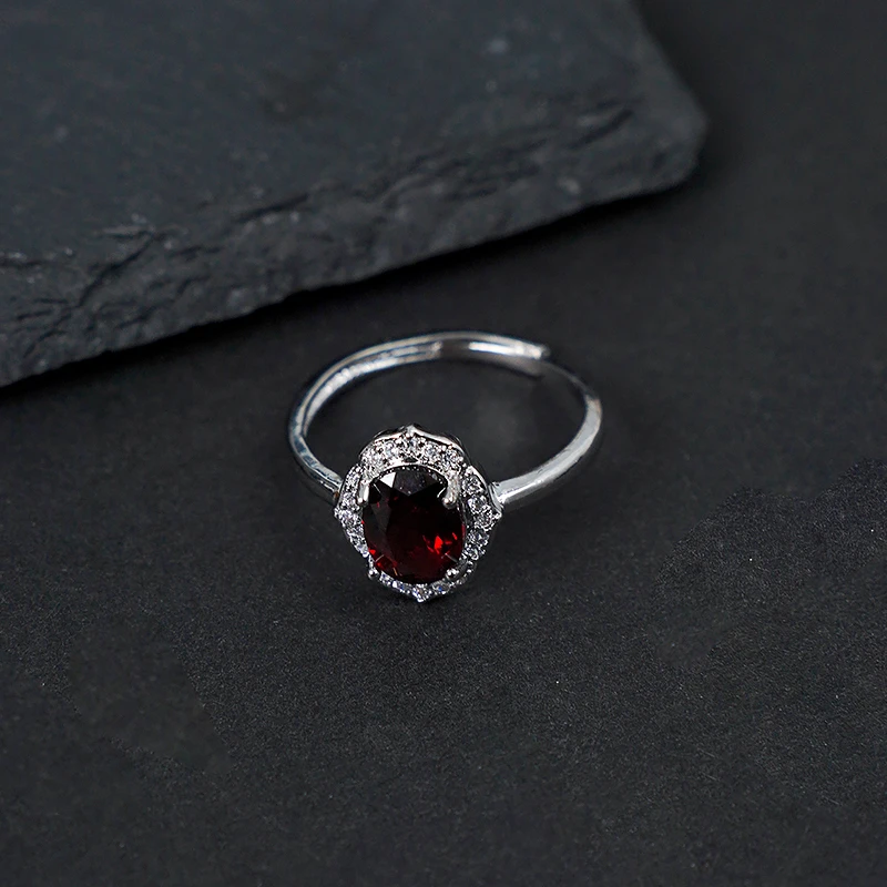 天然石榴石戒指红色百搭可调节戒指多样性发一-3221