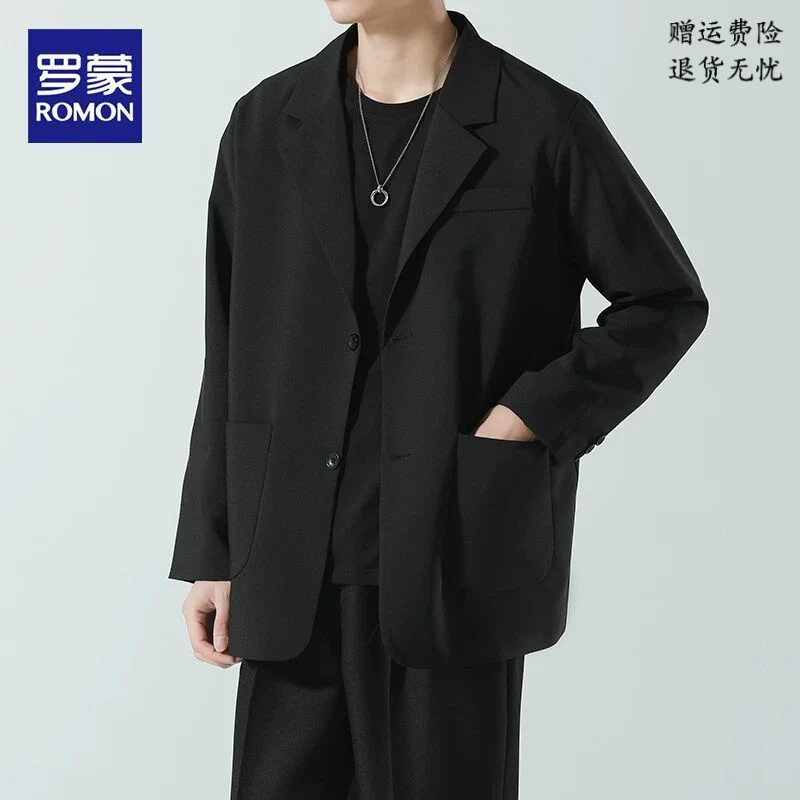 罗蒙春夏薄款休闲西装外套男宽松dk制服男装高级感痞帅轻熟风西服