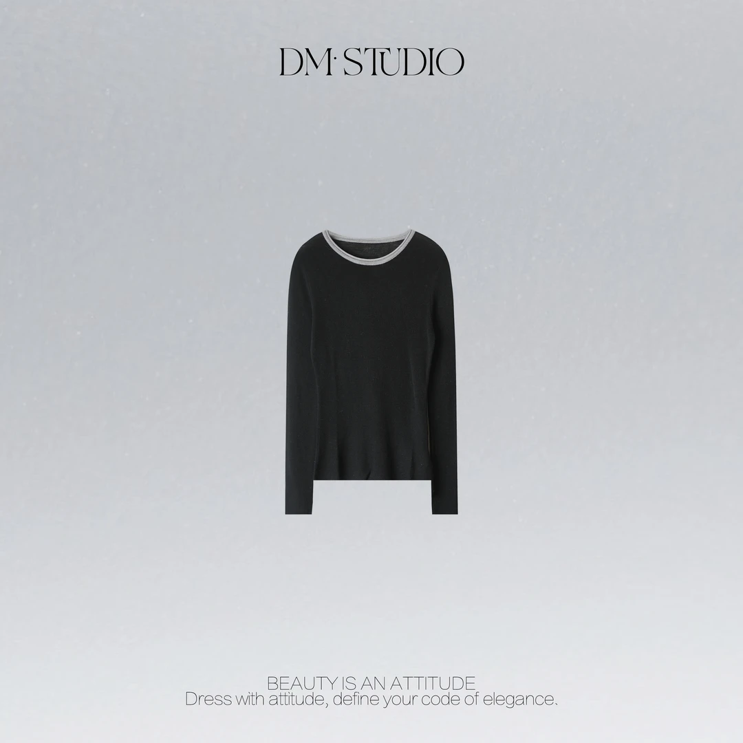 DEDM•STUDIO/气质减龄撞色100%极细美丽诺羊毛上衣2510TX/Z183