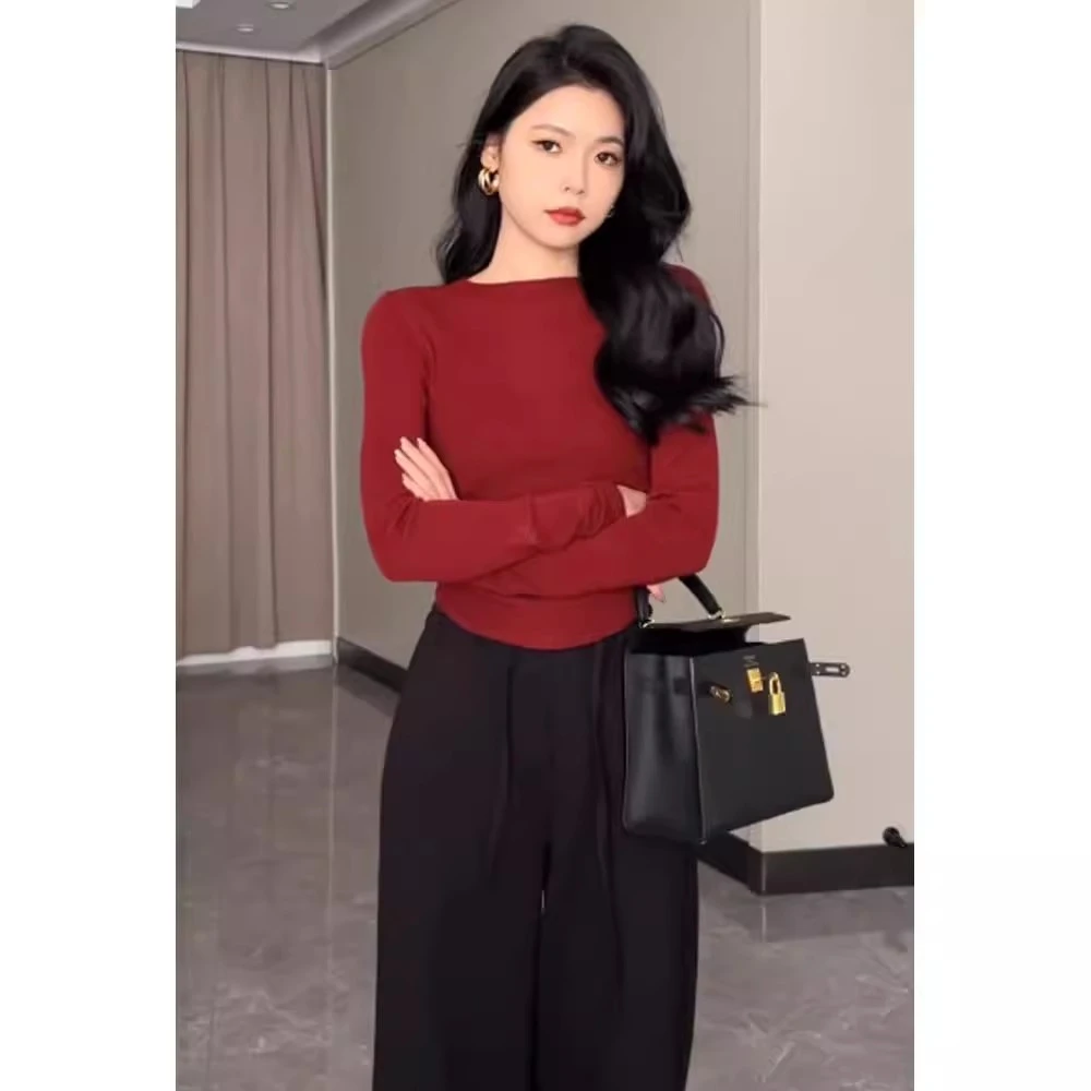 圆领针织衫打底衫毛衣内搭女2025新款春秋洋气修身显瘦气质上衣潮