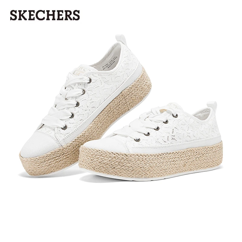 斯凯奇丨2025夏新款女款透气帆布休闲鞋舒适厚底增高小白鞋114008