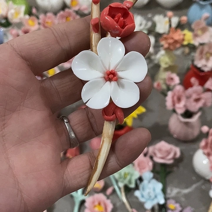 瓷片纯手工陶瓷花摆件瑕