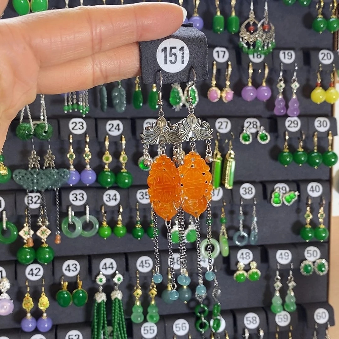 银S925镶嵌翡翠耳饰151