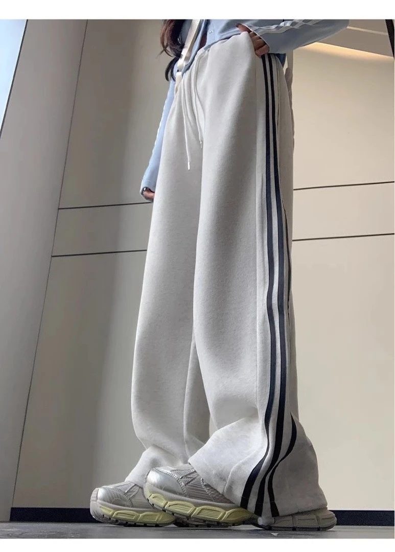 男女童春秋款高腰条纹直筒阔腿裤宽松显瘦休闲运动裤女童长裤潮流