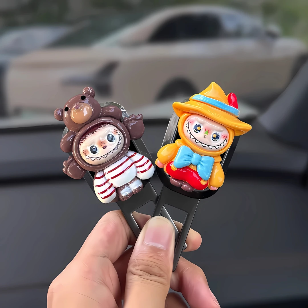 个性小拉布摆件可爱卡通汽车安全戴卡扣插带防勒脖延长接头固定器