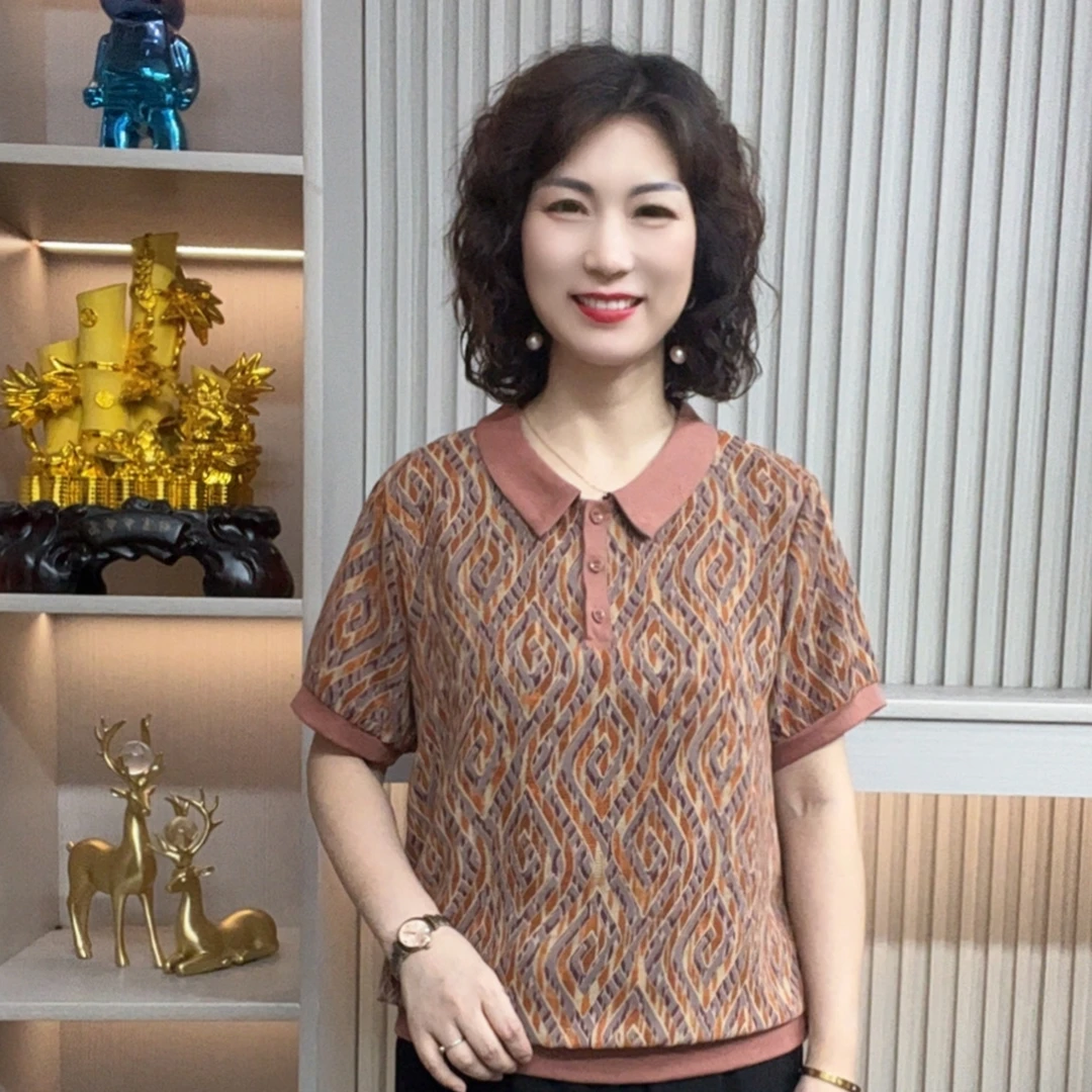 妈妈装流行欧若拉时尚潮牌女装宽松夏装女士独特漂亮小衫休闲短袖