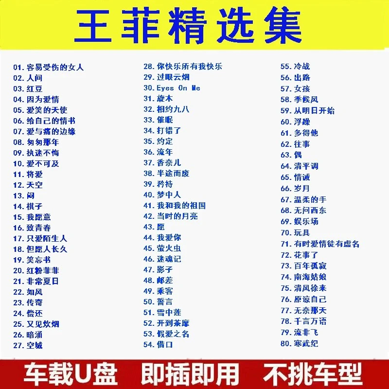 王菲专辑U盘歌曲经典老歌国粤语怀旧金曲无损高音质MP3车载优盘