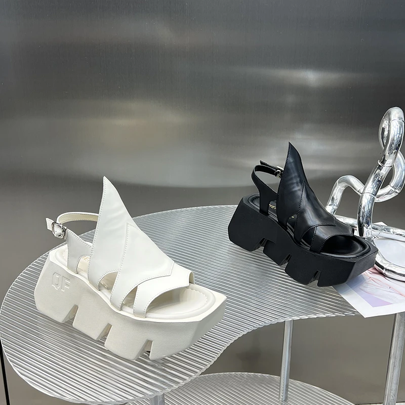 方头欧美风凉鞋女2025夏季新款露趾厚底增高小众设计女鞋DG6612-1