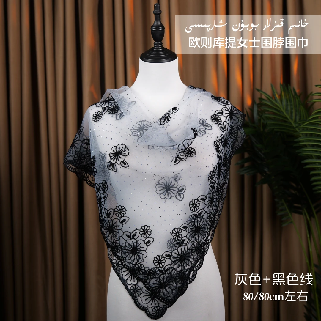 A款泡泡纱高端大气方巾围巾新款绣花包邮时尚百搭女士