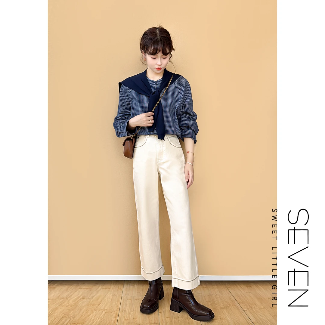 游牧方格⑧七七146小个子文艺复古风小披肩格子衬衫女早秋款小美说