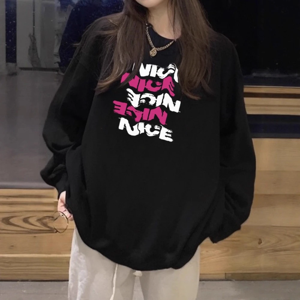 秋冬季新款美式小众时尚百搭字母印花设计感休闲外穿宽松卫衣女款