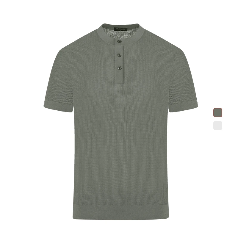 Zhengchen/正辰男士新品亨利领春夏棉桑蚕丝时尚针织短袖T恤95375