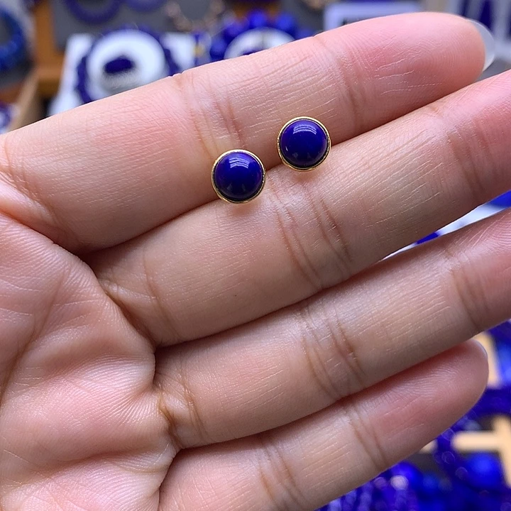 青金石银S925镀金镶嵌耳钉