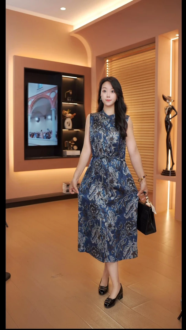 青花瓷背心裙系带收腰显瘦气质连衣裙