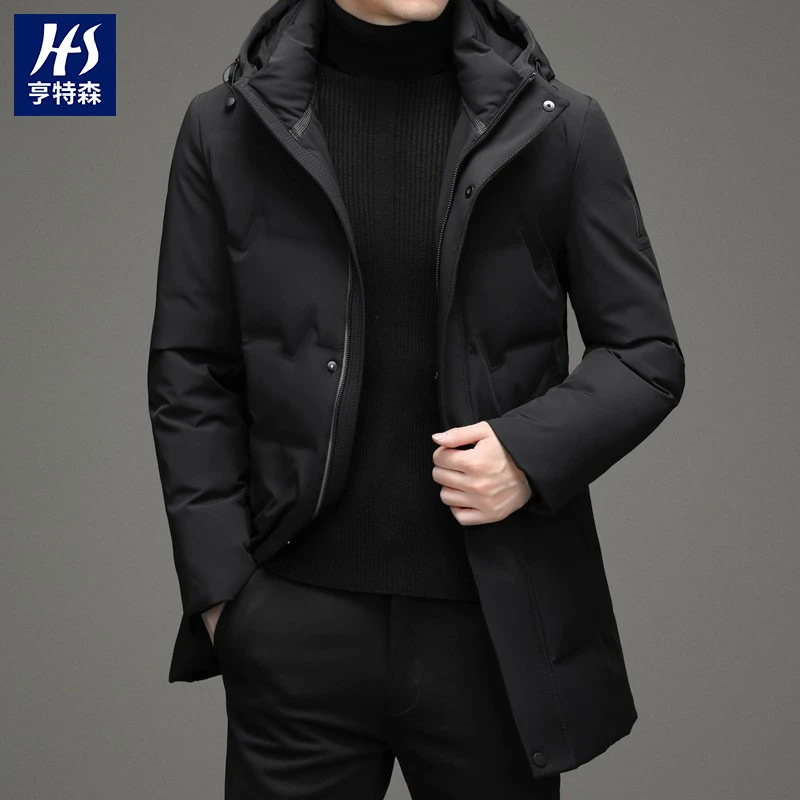 羽绒服男冬季中长款90灰鸭绒加厚保暖中年爸爸防寒连帽男士外套