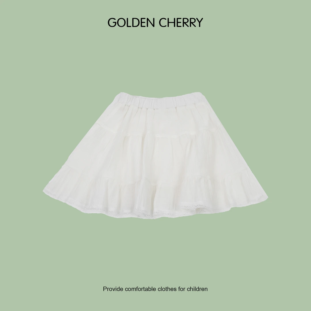 【金樱桃 Golden cherry】小童白色蕾丝高腰百褶半身裙567123