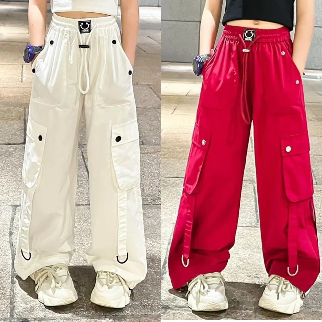 女童白色工装裤夏季薄款2025新款洋气美式裤子爵士舞休闲运动长裤