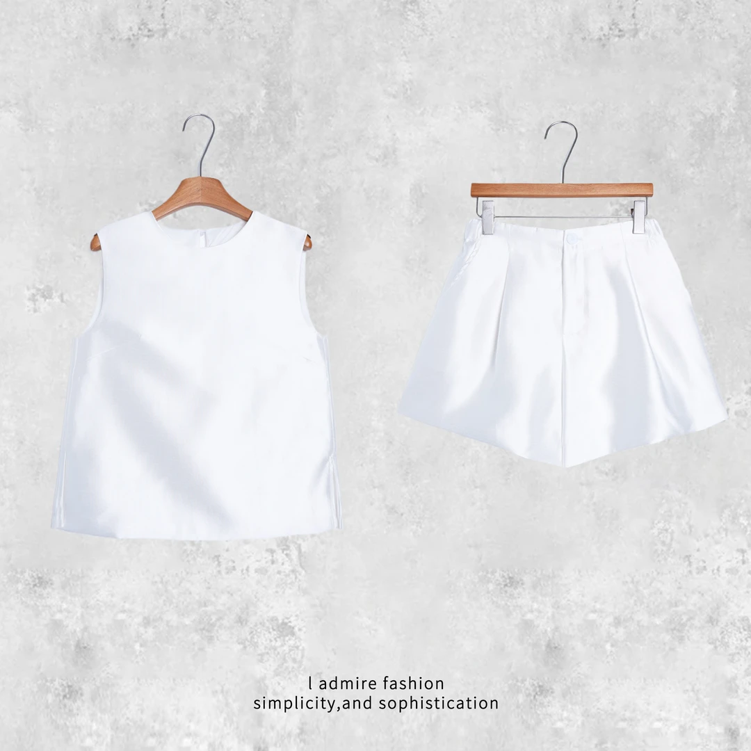 温温【云霞】时尚套装女夏百搭马甲短裤短裤两件套3557