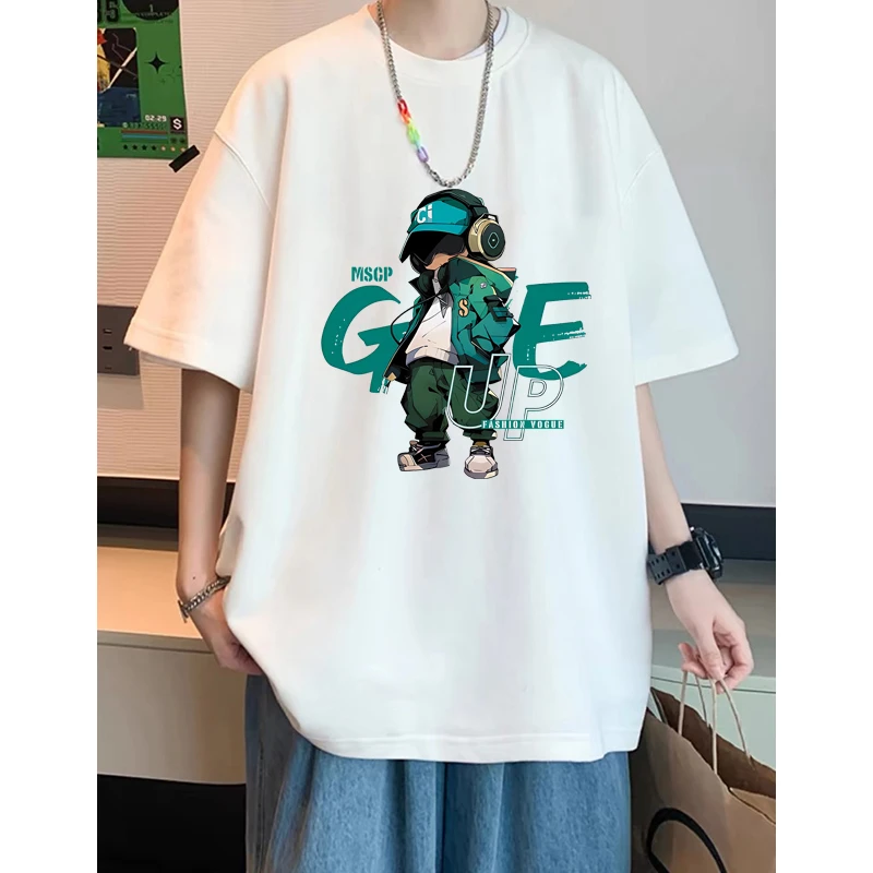 潮酷纯棉短袖t恤男女宽松大码上衣夏欧美式高街痞帅情侣圆领半袖