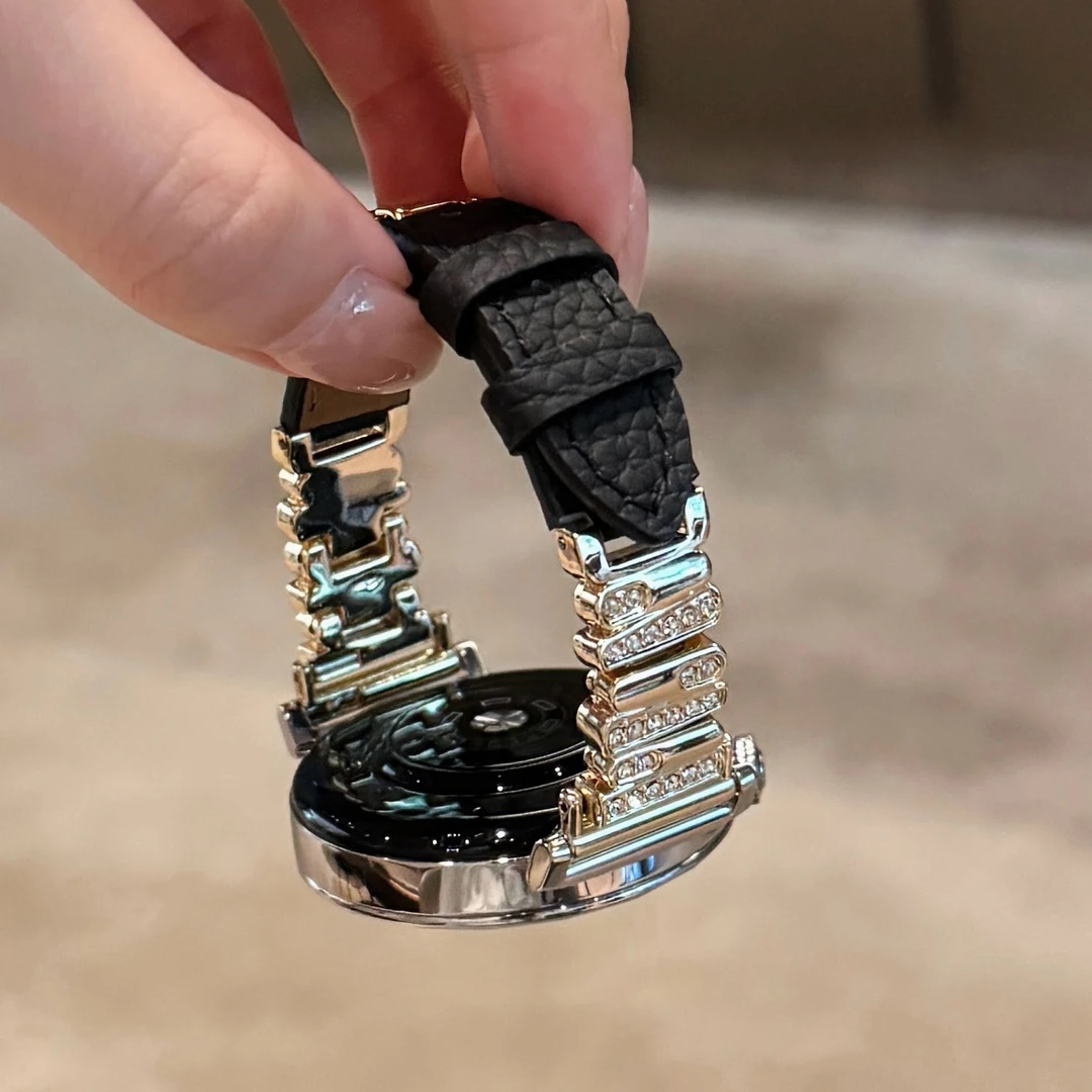适用华为gt5不规则镶钻荔枝纹皮质手表表带watch3watch4proGT6GT4