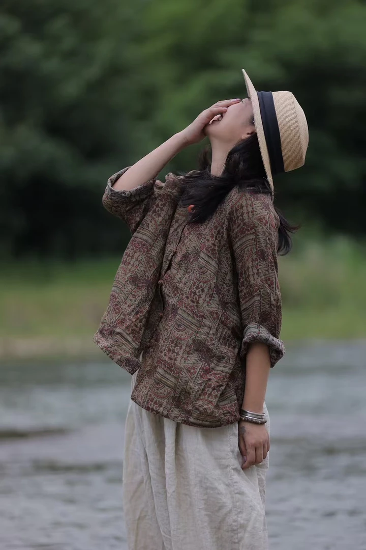 古蘭木 GS3711 复古盘口圆领上衣 胸围125左右衣长60左右